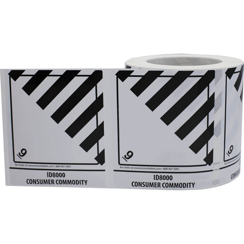 ID8000 Consumer Commodity Hazard Class 9 Sticker Labels, 4 x 4.75 Inch Square Black and White Adhesive Shipping Stickers, 500 Total Labels – Made in the USA