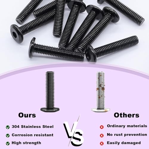 Taiss 55pcs 1/4-20x1/2" Flat Head Socket Head Screw,Furniture Bolts,Furniture Screws 304 Stainless Steel,1/4 Bolts Black Zinc Plated Fully Threaded,Countersunk Connector Screws with Hex Spanner