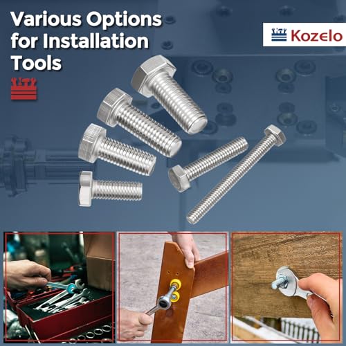 120Pcs Hex Head Screw Nut Washer Kit-5/16 304 SS Silver Tone 5/16"x3/4",1",1-1/2",2",2-1/2",3" 120
