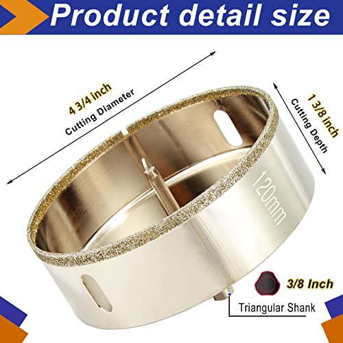 4 3/4 Inch Diamond Hole Saw + 1 inch Diamond Drill Bit for Glass, Porcelain Tile, Stone, Ceramics Pot, Marble and Granite, Wet Drill