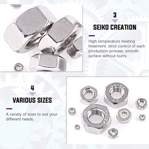 Swpeet 745Pcs 304 Stainless Steel Metric Lock Nut and Hex Nuts Assortment Kit