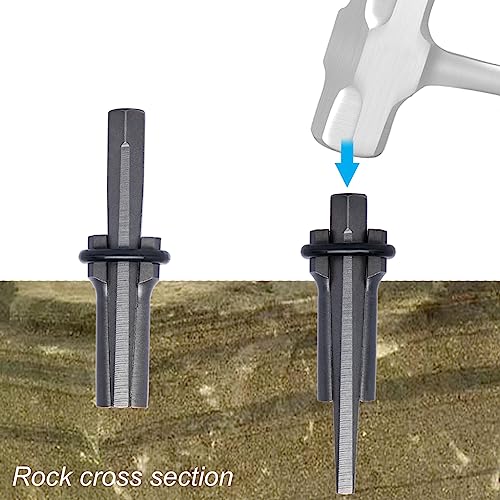 10 Sets Rock Splitter, 3/4 inch Diameter with 2 inch Depth Drill Hole Fitted Stone Splitting Tools, Spring Steel Wedge and Feather Shims Hand Tools for Masonry, Concrete Marble Granite Cutting