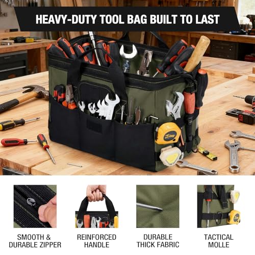 HISEA 3 Pack Heavy Duty Tool Bag, 16-Inch Waterproof Tools Organizer Tote Red, Navy, Green 16 Inch