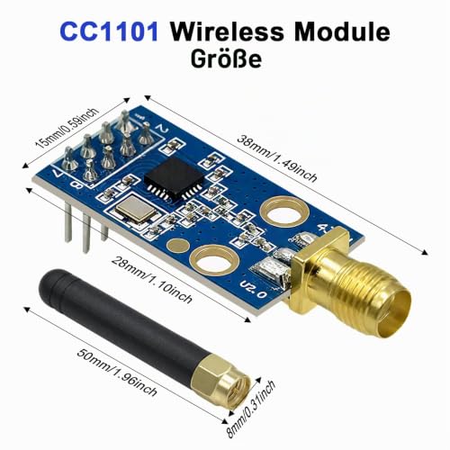 CC1101 Wireless Module with SMA Antenna Binghe CC1101 433M Transmitter Receiver Module with SMA and Antenna Rod DC 1.9-3.6V SPI Interface Compatible with Arduino