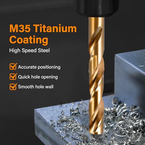 29pcs Cobalt Drill Bit Set, M35 High Speed Steel Twist Jobber Length Kit with Metal Index Storage Case, Drill Bits for Metal, Stainless Steel, Cast Iron, Plastic and Wood 1/16"-1/2"(29pcs)