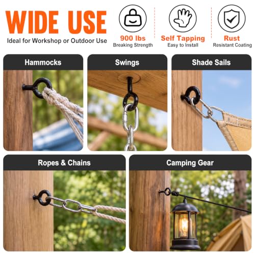 Hicarer 8 Pack Black Eye Bolts 900 lbs, 7 in Self Tapping Screw Hooks
