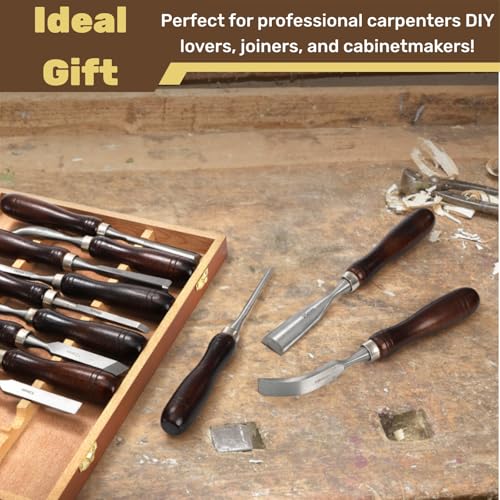 Covzoe 12 Pieces Wood Chisel Set, Woodworking Carving Tools with Wooden Box