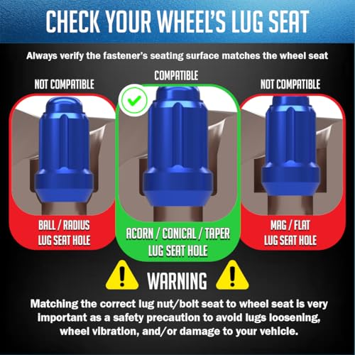Wheel Accessories Parts 16 Pcs M10x1.25 10x1.25 Thread Car Spline 1.38" 35mm Long Lug Nuts Blue Spline Hex Fits Artic Cat ｜ Can Am ｜ Honda ｜ Kawasaki ｜ Polaris ｜ Suzuki ｜ Yamaha M10 x 1.25