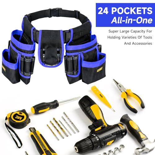 3 in 1 Magnetic Tool Belt Pouch+Replacement Padded Tool Belt(Adjustable 34''-40'')+Drill Holster,Heavy Duty Tool Belts for Men,Work Belts with Impact Holster for Electrician,Carpenter,Construction