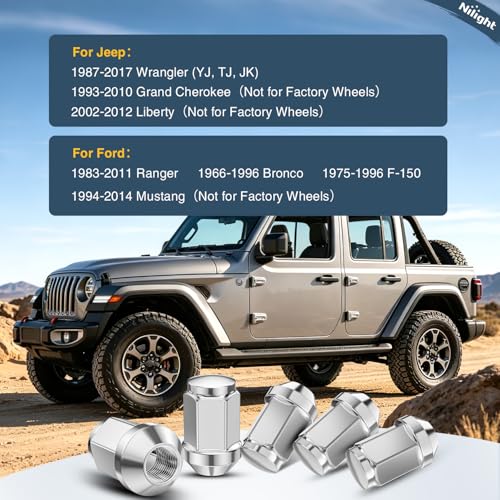 Nilight 24PCS 1/2-20 Lug Nuts Compatible with 1987-2017 Wrangler YJ TJ JK Silver 24PCS Jeep Wrangler 1987-2017 Ranger 1983-2011 1/2"-20