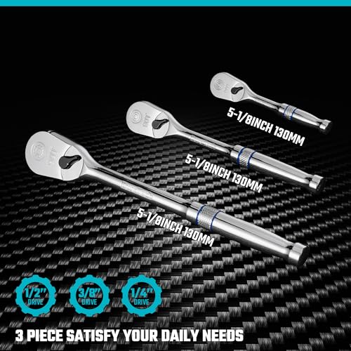 DURATECH 3-Piece Ratchet Set, 1/4", 3/8", 1/2" Drive Low Profile