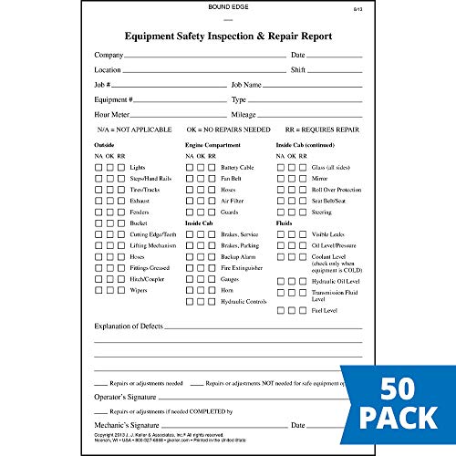 J. J. Keller Equipment Safety Inspection Report Book, 10 Pack 10-pack