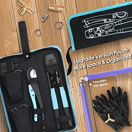 SHALL Pex Crimping Clamp Cinch Tool and Pipe Hose Cutter, Pipe Fitting Crimper Tool Kit Meets ASTM F2098 for 3/8" to 1" Stainless Steel Clamps Including 20pcs 1/2", 10pcs 3/4" Clamps With Storage Bag Pex Crimping Tool