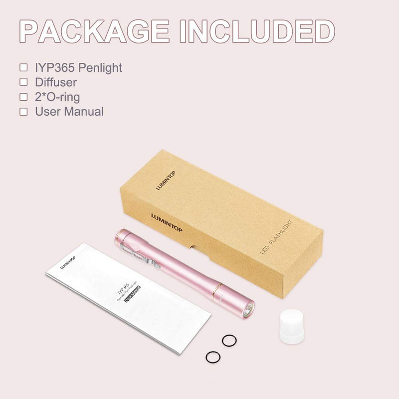 LUMINTOP IYP365 LED Penlight, Super Bright High Color Rendering Nichia LED Aluminum Alloy Pen Light for Diagnostic, IPX-8 Waterproof, 3 Modes, Powered By 2AAA Battery Pink