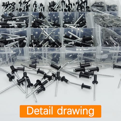 900 Pcs Black Pop Rivets Assortment Kit with Washers, SAE Aluminum Blind Rivets, 14 Sizes Metal Pop Rivet Assortment for Metal Furniture, Automotive(3/32" 1/8" 5/32" 3/16") (Pack of 2) 3/32inch 1/8inch 5/32inch 3/16inch (Pack of 2)