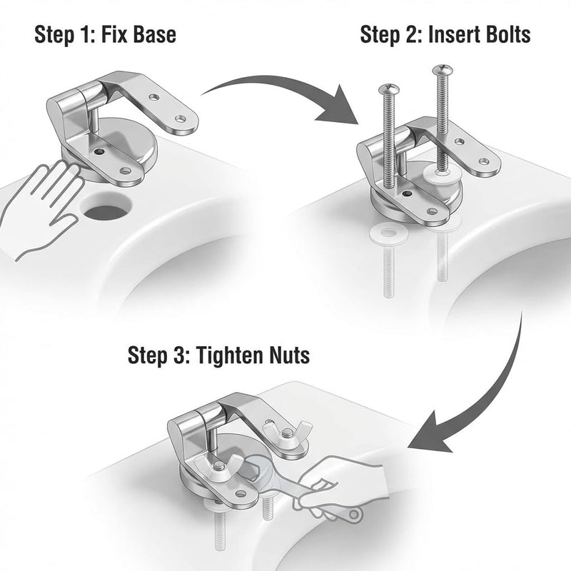 QWORK Toilet Seat Hinge Replacement Kit – Fits 110–150 mm Two-Hole Mounts for Wooden, Plastic & Resin Lids 2 Sets