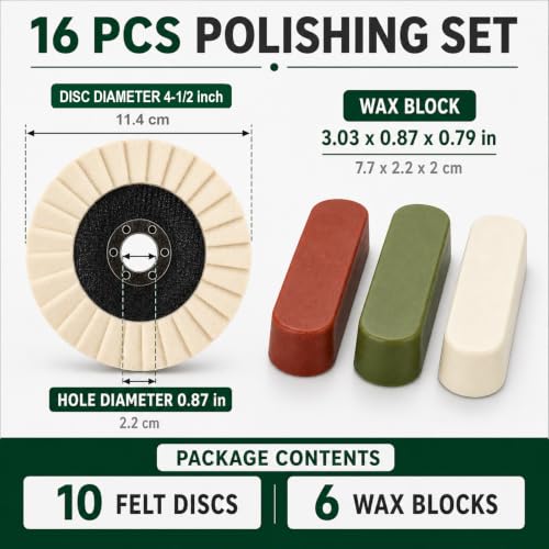 16-Pc Wool Felt Polishing Wheel Set for Angle Grinder, 4-1/2 in