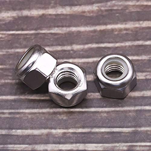 1/4"-20 Nylon Lock Nuts, 304 Stainless Steel (18-8) Hex Insert Locknuts, UNC Coarse Thread, Anti-Vibration for Automotive & Home Repair, 200 Pack 1/4"-20
