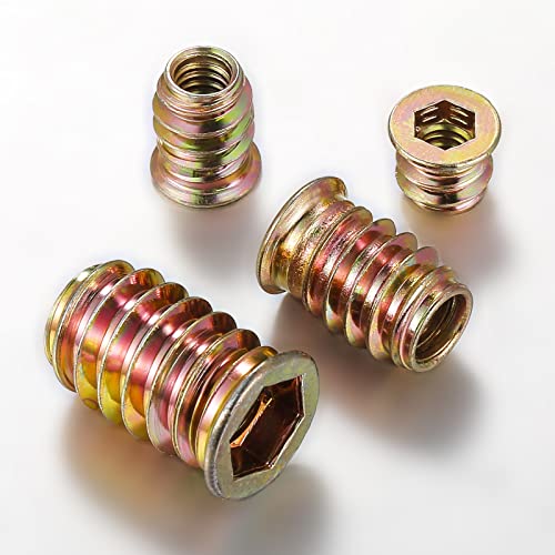 Wensilon 1/4"-25 200Pcs Threaded Insert for Wood Hex Drive Wood Inserts Furniture Nuts