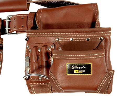 Framers Rig Tool Belt 3450, Brown Leather, 10 Sliding Pouches