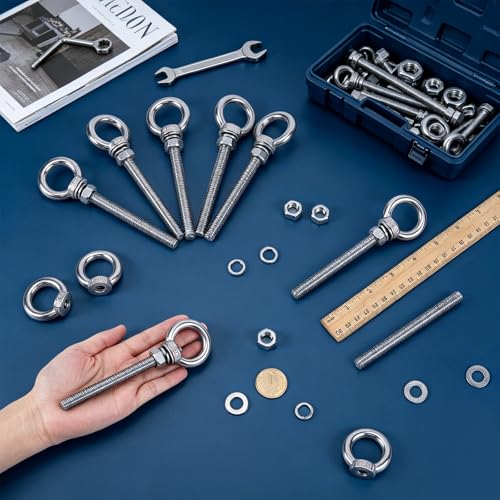 6 Pack M10 Stainless Steel Eye Bolts Screws 3/8"x4" Silver