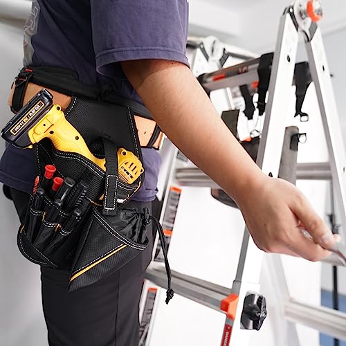 MELOTOUGH Drill Holster Impact Driver Holster with Bit Pouch Heavy Duty Cordless Drill Holster for Tool Belt (Right Hand) + Tool Belt Hook Tool Holster Cordless Drill Holster with Metal Clip(Yellow 2)