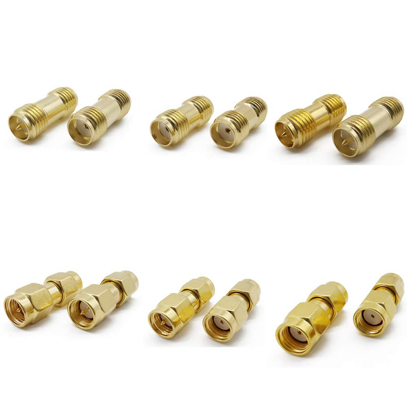 SMA Connectors kit 18 Type SMA RP-SMA Adapter Plug and Jack Straight and 90° SMA Connector Goldplated Brass RF Coax Connectivity Set for FPV Antennas Radio Baofeng Yaesu IP Camera Project