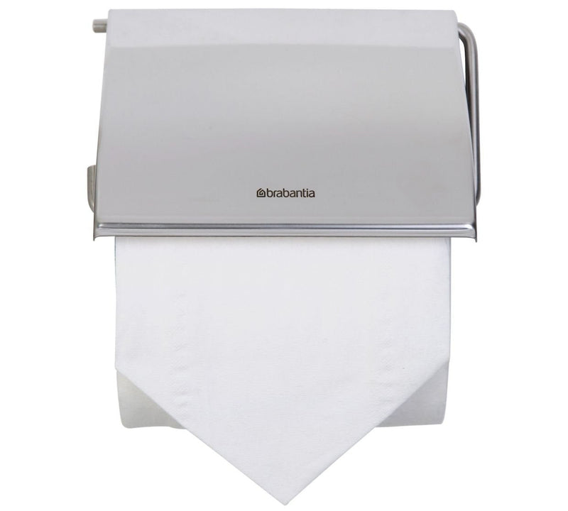 Brabantia Renew Toilet Roll Holder (Brilliant Steel) Left & Right Handed Use, Drill/No-Drill Install, Rust-Free Bathroom Paper Dispenser Brilliant Steel 20 x 8 x 6 cm