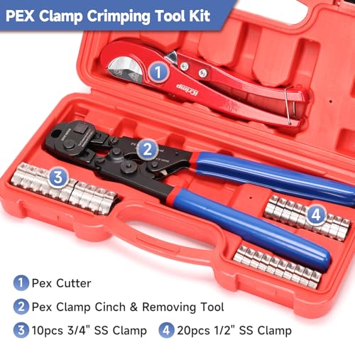 iCrimp PEX Crimping Tool Kit with Clamps, Cinch & Removal Tool for 3/8"-1" Crimp-Cut-Clamp Kit (Boxed)