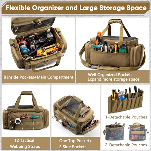 Tool Bag Organizer with Strong Magnets, Tactical Tool Tote for Electricians Khaki Medium