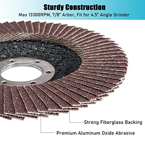 4.5 Inch Flap Discs, 20 Pack-40 60 80 100 120 Grit Angle Grinding Sanding Wheels Type 27 Aluminum Oxide Abrasives for Metal Wood Grinding(7/8 inch Arbor)