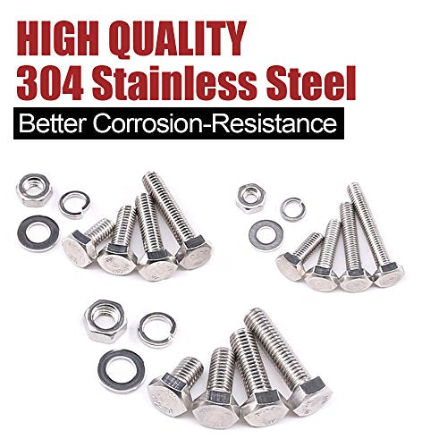 Hilitchi 705-Pcs M3 M4 M5 Hex Hexagon Head Cap Machine Screws Bolts Nuts Flat and Lock Washers Assortment Kit, 304 Stainless Steel, 8 to 20mm Length, Full Thread