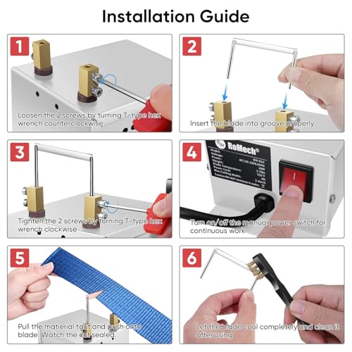 ROMECH 30W Electric Rope Cutter, Hot Knife Thermal Blade, Bench Mount Cutting Tool Kit for Braid Fabric Webbing Belting Ribbon (30W, RM-016)