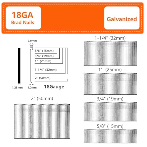 Galvanized 18 Gauge Brad Nails Brown T-head 2.0 Inch 2000-Pack 2"-2000 pcs