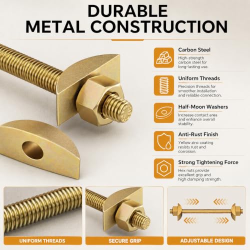 12 Sets M8 x 100mm Countertop Connector Bolts, Furniture Fastening Connectors with Half Moon Washers & Nuts, Draw Bolt Joint Connector for Butcher Block, Bed Frame, Cabinet 12