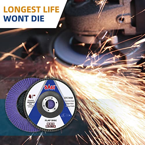 Sali 10 Pack Ceramic Flap Disc 60 Grit 4.5" x 7/8 Inch Sanding Disc Bevel Type #29 Premium and Industrial Grade Angle Grinder Grinding Wheel High Performance Edge Grinding Purple 10.0