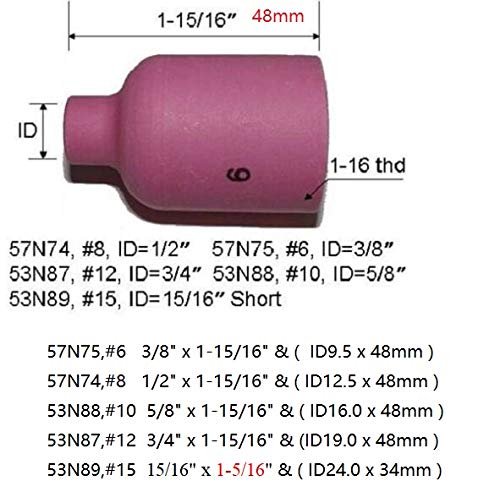 RIVERWELD TIG Gas Lens Collet Bodies Jumbo Large Diameter 45V116 1/16", 45V64 3/32, 995795 1/8", 45V63 5/32" Alumina Nozzle Ceramic Cup 57N 53N series for SR WP 17 18 26 TIG Welding Torch 14pcs Assorted Size 14pcs