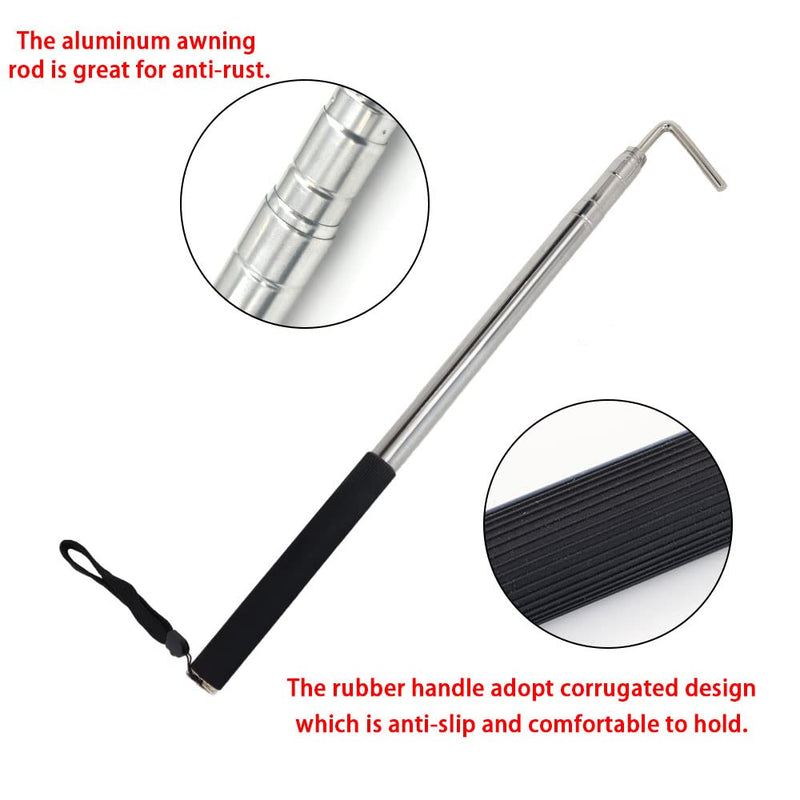 RV Awning Rod Opener Easy Reach Telescopic Puller 13-3/4" to 44-3/4" Stainless Steel Silver & Black - 1pack 1