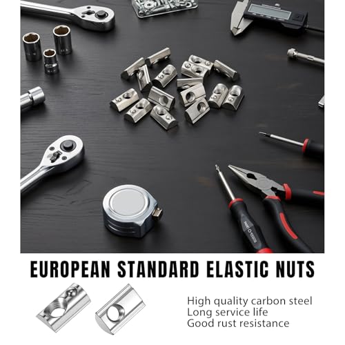 100 Pcs 40 Series M8 Thread T Spring Nut Carbon Steel European Standard M8 T Nuts Half Round Roll in Spring for 3D Printer, Aluminum Extrusion Profile, Silver