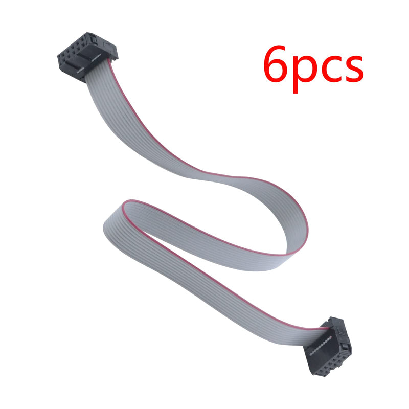 Antrader 6 Pieces 2.54 mm Pitch 10 Pin F/F IDC Flat Ribbon Cable Connector Dual Row Data Cable 30cm 10P-30CM grey