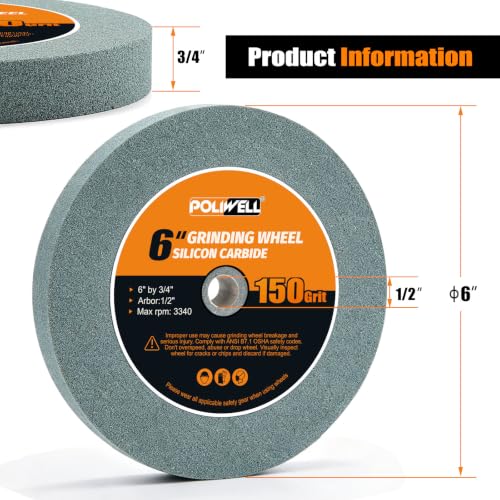 6" Bench Grinder Grinding Wheel & Wire Wheel Brush 150 Grit with 1/2" Arbor
