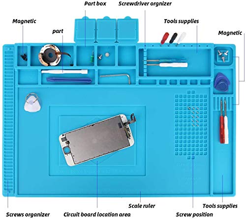 Wohao Soldering Mat, Silicone, 500°C Heat-Resistant, Magnetic Repair and Work Mat, Anti-Static, for Soldering Guns, Hot Guns, 45 x 30 cm