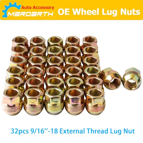 32Pcs 9/16''-18 Bulge Acorn Lug Nuts + 24 Pcs Black Lug Nut Caps Kit