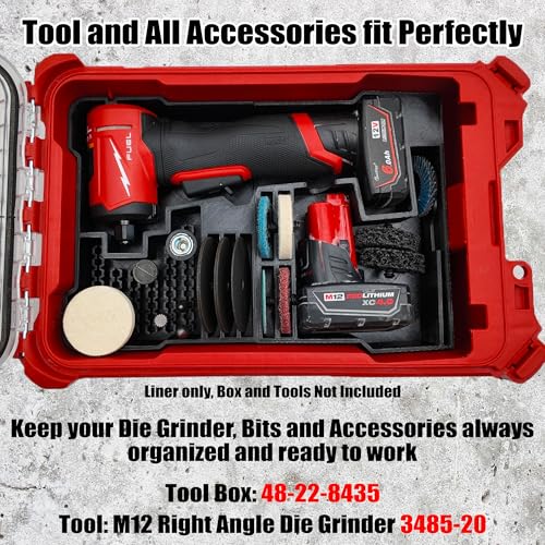 Organizer and Liner for Milwaukee M12 Rught Angle Die Grinder and Compact Org. Tool Box