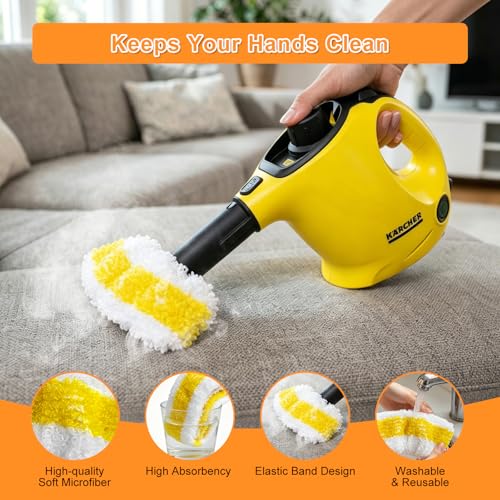 flintronic 12PCS Steam Cleaner Accessories Kit, Set with Round Brushes, Flat Brushes, Microfiber Pads & Nozzles - Compatible with Kärcher SC1/SC2/SC3/SC4/SC5, Efficient Steam Cleaning Set