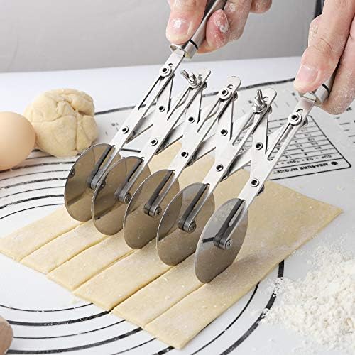 5 Wheel Pastry Cutter with Handle Stainless Steel Double cutter Adjustable Pizza Slicer Multi-Round Dough Cutter Roller (silver) Silver