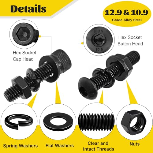 1500PCS M4 Hex Socket Button & Cap Head Bolts Assortment Kit and 1260Pcs M2 Hex Socket Head Bolts Assortment Kit with Nuts, Washers