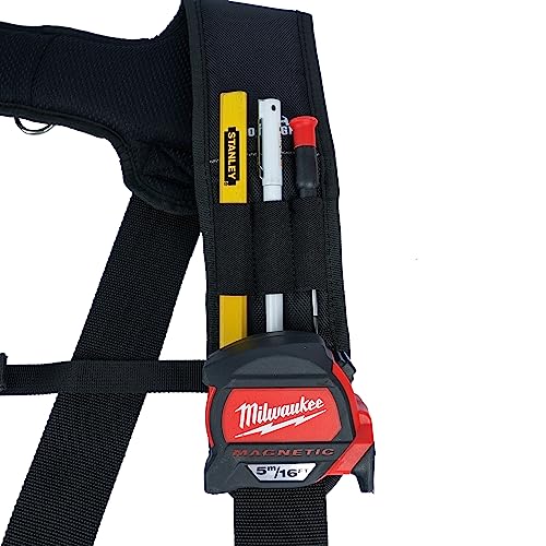 MELOTOUGH 1pcs Tool Belt Suspenders Construction Bag Suspenders Heavy Duty Padded Work belt Suspenders +1pcs Padded Tool Belt with D ring for men construction Strong Durable Double Metal Roller Buckl