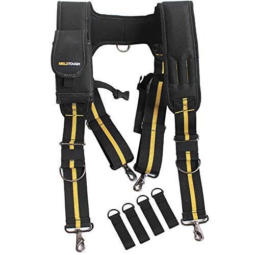 MELOTOUGH Suspenders Tool Belt Suspenders with Large Moveable Phone Holder, Pencil Holder, Adjustable Size Padded Work Belt Suspenders(Yellow +Black)