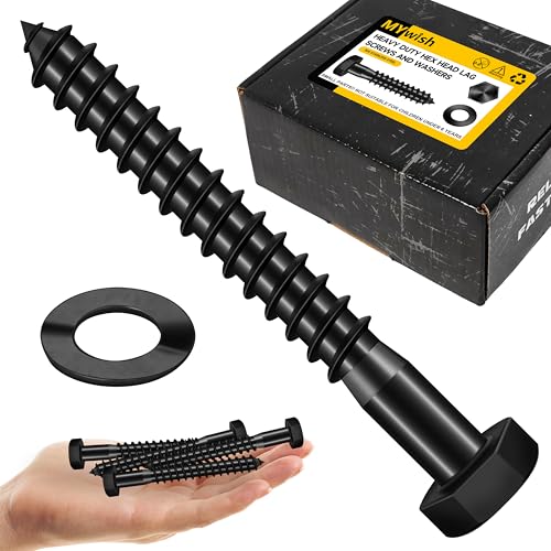 Mywish (50Sets) 3/8" x 3" Lag Bolts & 65Pcs Wood Screws #10 x 3 1lb Box, Deck Screws 3 Inch, T25 Torx Drive Head, Outdoor Construction Screws, 3/8 inch Lag Screws Bolts for Wood